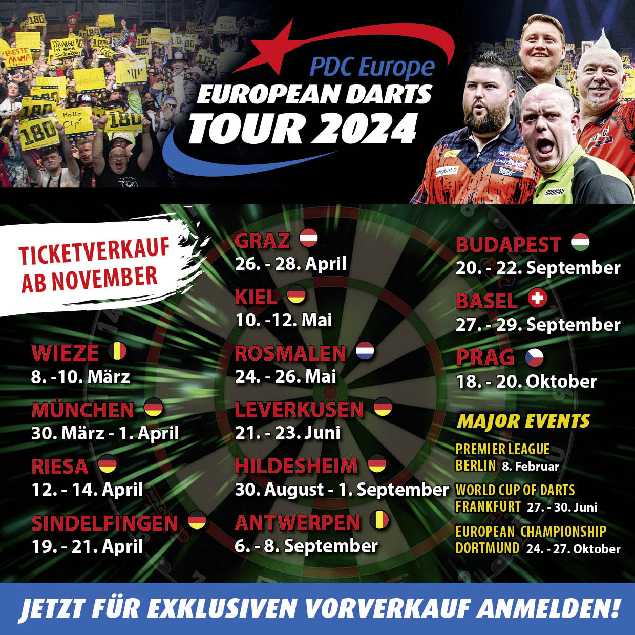 PDC Europe Gala European Tour Kalender 2024 Steht Jetzt Tickets