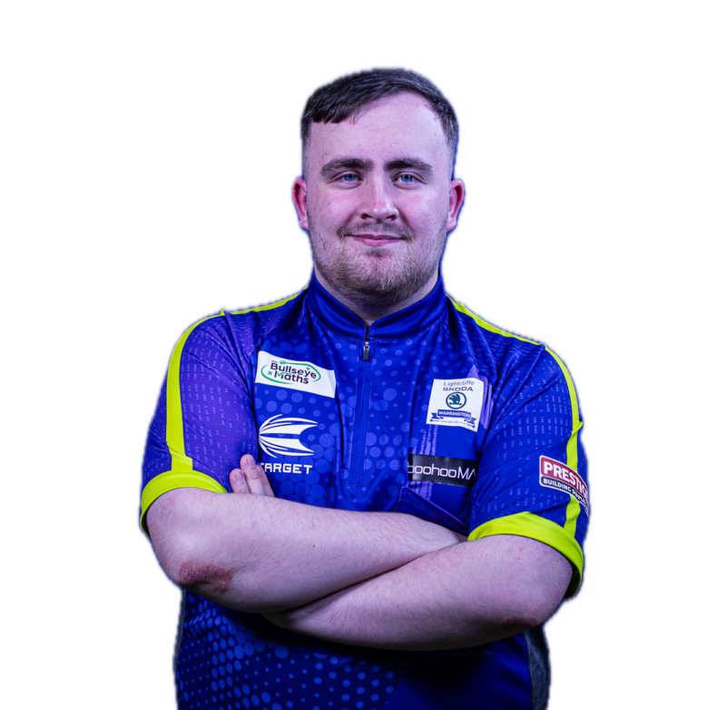 Spielerporträt von Luke Littler, professioneller Dartspieler.