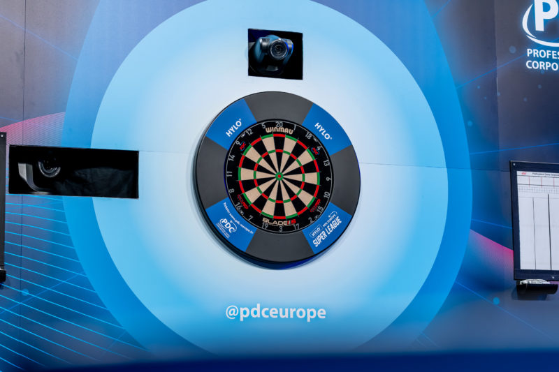 Dartboard der HYLO PDC Europe Super League 2025.