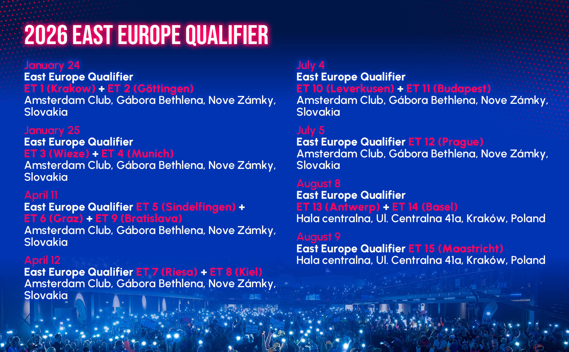 Dates and Locations of the 2026 East Europe Qualifier European Tour