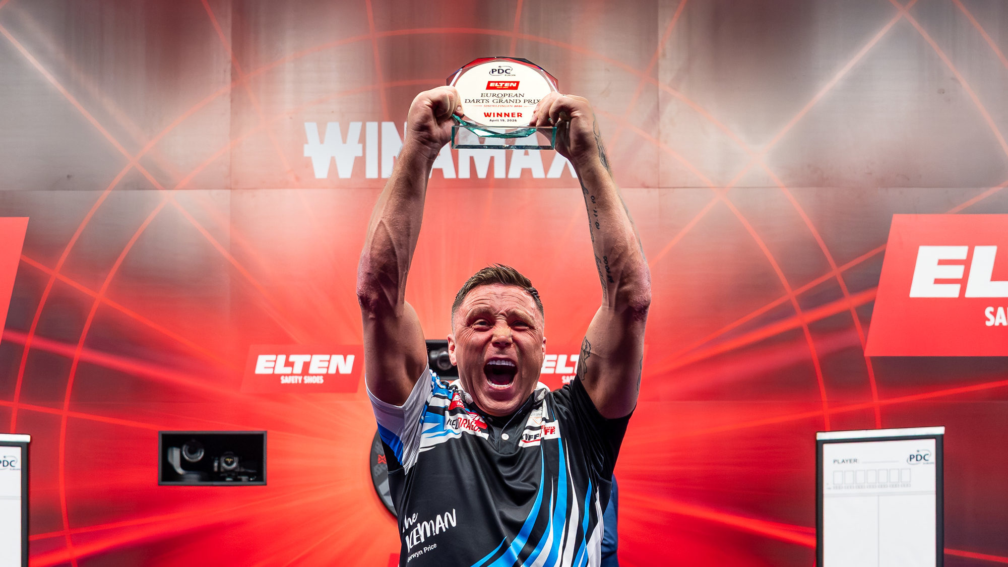 Gerwyn Price gewinnt den ELTEN Safety Shoes European Darts Grand Prix 2026 im Glaspalast in Sindelfingen.